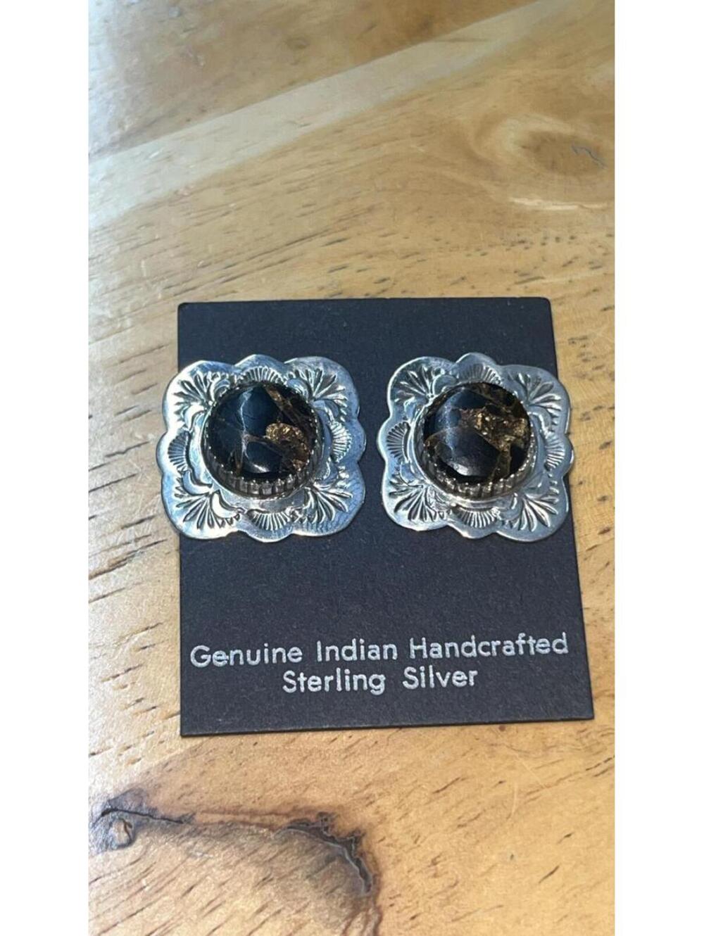 Native American Navajo handmade sterling silver smoky quartz earrings post